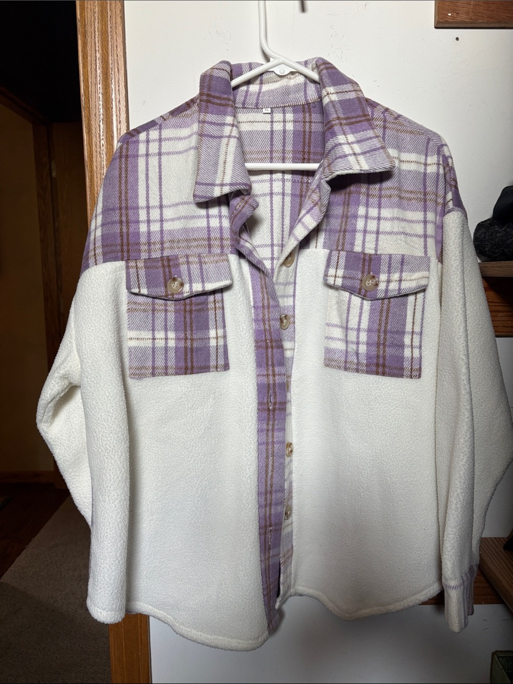Minnesota Vikings Purple Plaid Fleece Shacket - Button Front